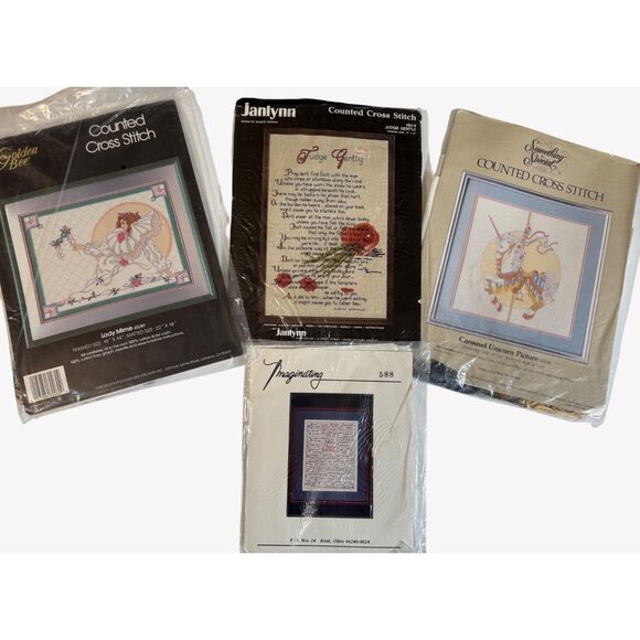 Vintage Counted Cross Stitch Kits Bundle Lot of 4 Golden Bee Janlynn Imaginating - Picture 1 of 9